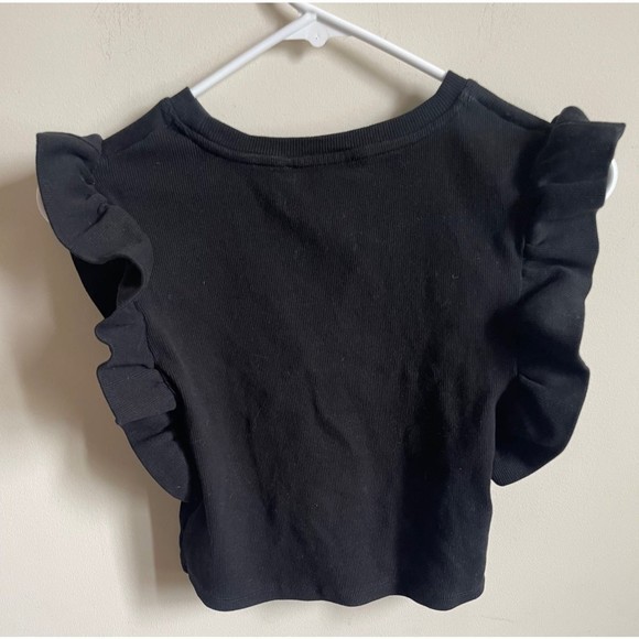 ZARA Black‎ Ribbed Ruffled Sleeve Crop Sz Small - Picture 5 of 6